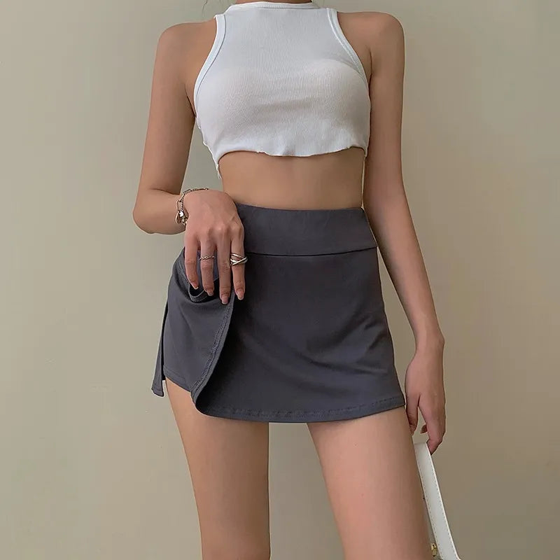 IMIEMIE Tennis Skirt Women High Waist Sexy Girl Tight Bag Hip Short Skirt Summer Sports Culottes split A-line Mini skirt Y2K