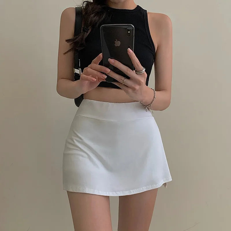 IMIEMIE Tennis Skirt Women High Waist Sexy Girl Tight Bag Hip Short Skirt Summer Sports Culottes split A-line Mini skirt Y2K