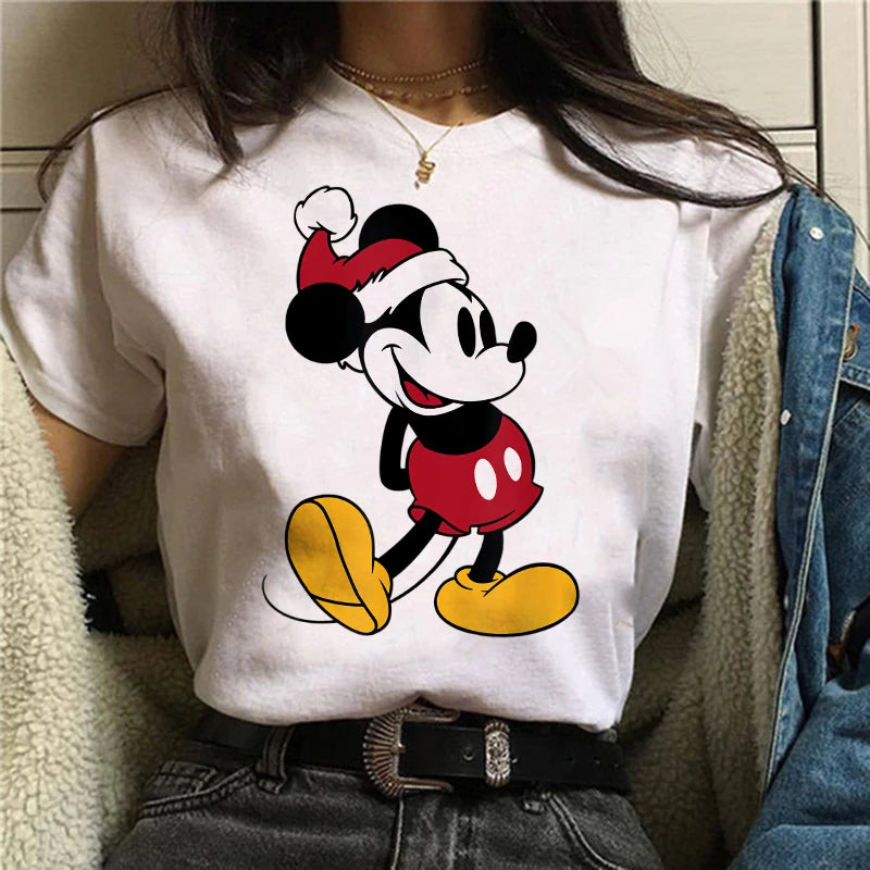 IMIEMIE Tshirt Mickey 90s Y2k Minnie Mouse Hat Print T-shirt Women Fashion T Shirt Female Clothes Kawaii Disney T Shirt