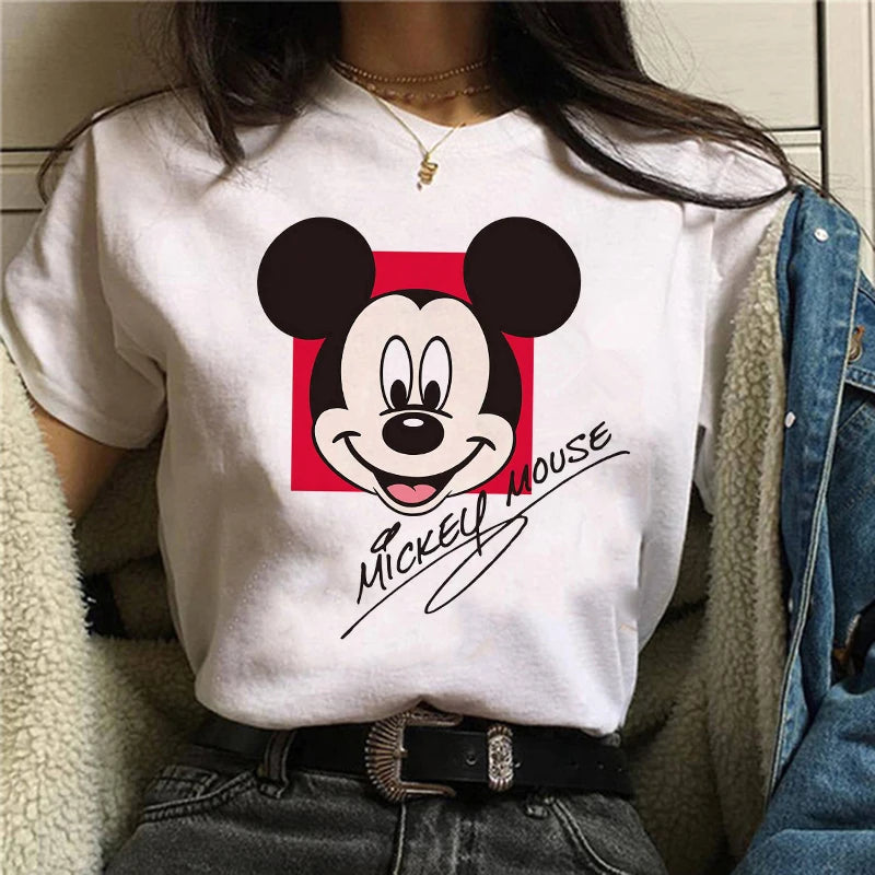 IMIEMIE Tshirt Mickey 90s Y2k Minnie Mouse Hat Print T-shirt Women Fashion T Shirt Female Clothes Kawaii Disney T Shirt