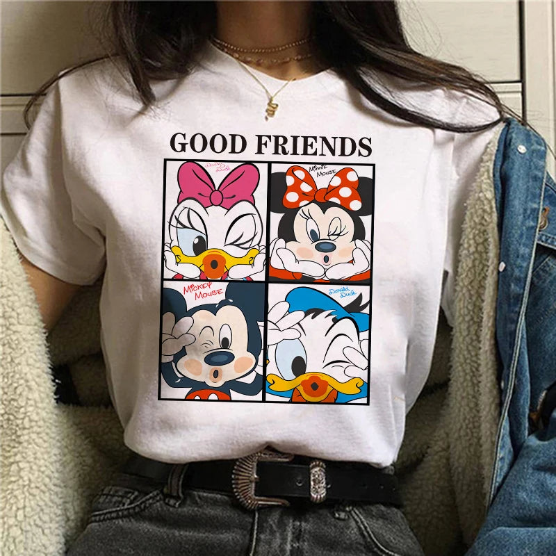 IMIEMIE Tshirt Mickey 90s Y2k Minnie Mouse Hat Print T-shirt Women Fashion T Shirt Female Clothes Kawaii Disney T Shirt