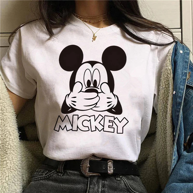 IMIEMIE Tshirt Mickey 90s Y2k Minnie Mouse Hat Print T-shirt Women Fashion T Shirt Female Clothes Kawaii Disney T Shirt