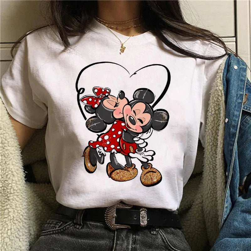 IMIEMIE Tshirt Mickey 90s Y2k Minnie Mouse Hat Print T-shirt Women Fashion T Shirt Female Clothes Kawaii Disney T Shirt