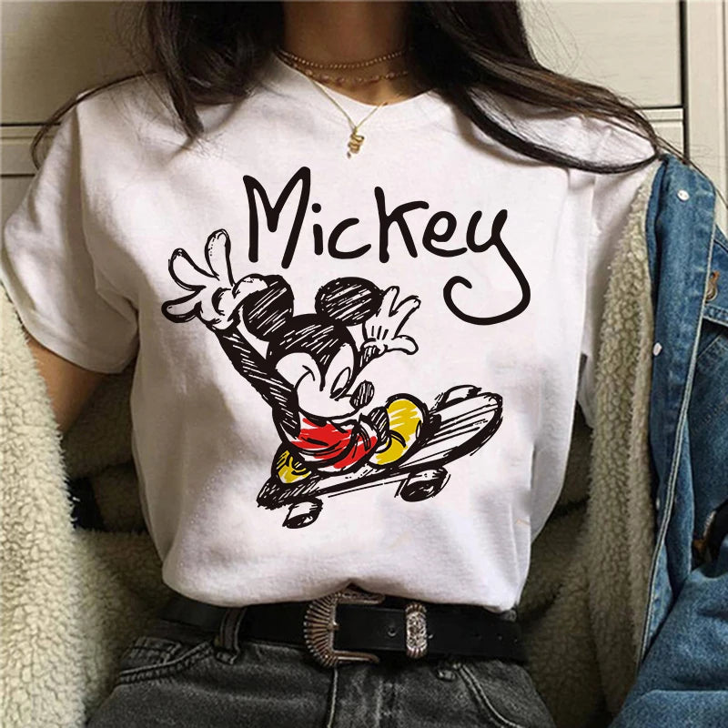 IMIEMIE Tshirt Mickey 90s Y2k Minnie Mouse Hat Print T-shirt Women Fashion T Shirt Female Clothes Kawaii Disney T Shirt