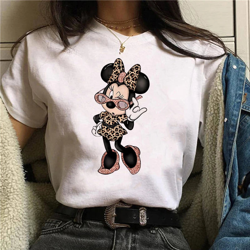 IMIEMIE Tshirt Mickey 90s Y2k Minnie Mouse Hat Print T-shirt Women Fashion T Shirt Female Clothes Kawaii Disney T Shirt