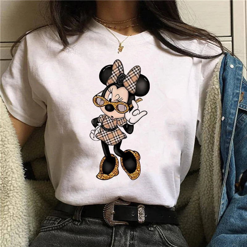 IMIEMIE Tshirt Mickey 90s Y2k Minnie Mouse Hat Print T-shirt Women Fashion T Shirt Female Clothes Kawaii Disney T Shirt