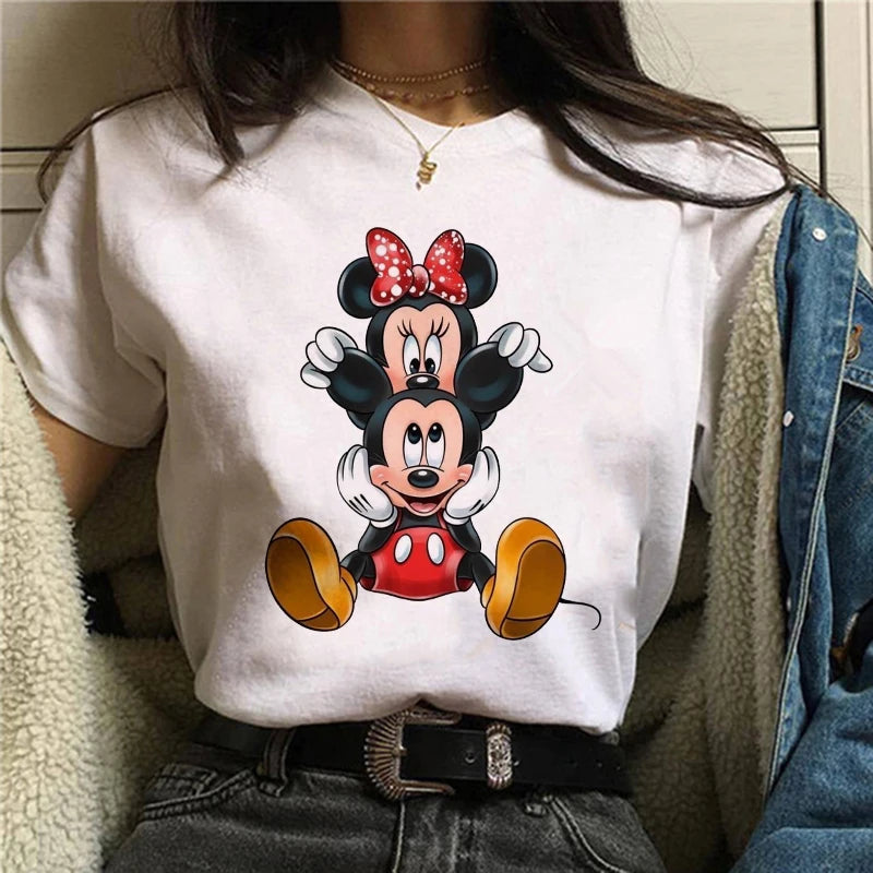 IMIEMIE Tshirt Mickey 90s Y2k Minnie Mouse Hat Print T-shirt Women Fashion T Shirt Female Clothes Kawaii Disney T Shirt