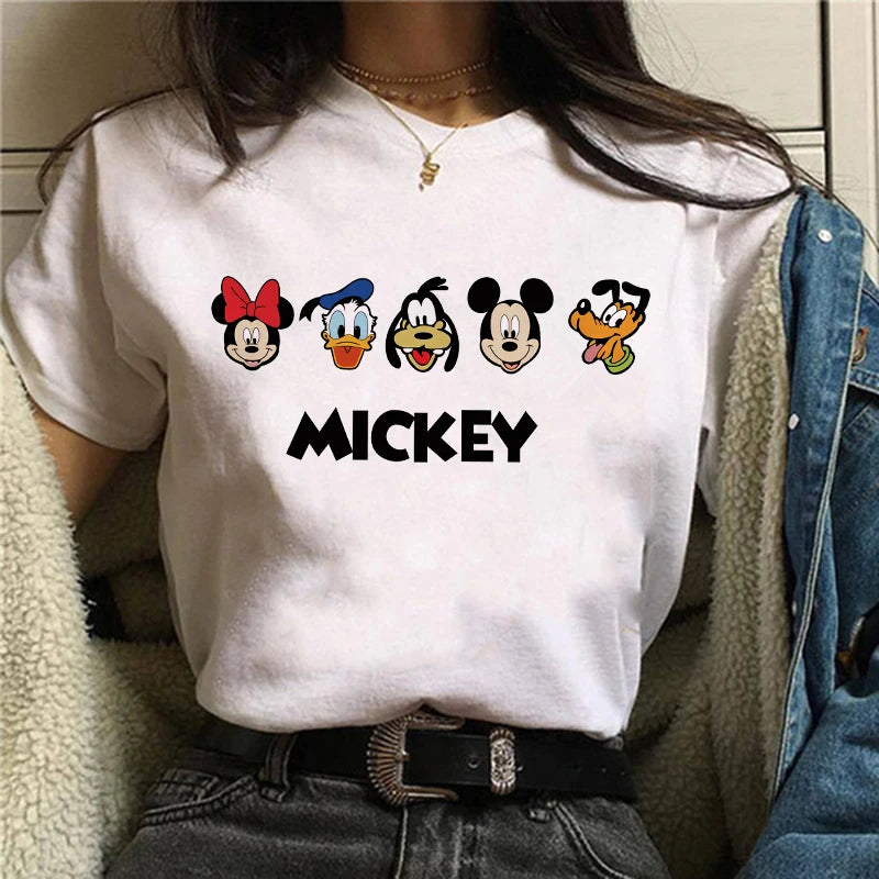 IMIEMIE Tshirt Mickey 90s Y2k Minnie Mouse Hat Print T-shirt Women Fashion T Shirt Female Clothes Kawaii Disney T Shirt