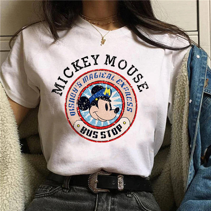 IMIEMIE Tshirt Mickey 90s Y2k Minnie Mouse Hat Print T-shirt Women Fashion T Shirt Female Clothes Kawaii Disney T Shirt