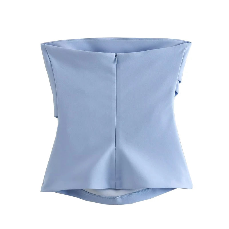 IMIEMIE Tube Top Women Pale Blue Corset Crop Top Woman Sexy Off Shoulder Bustier Tops for Women 2024 Summer Backless Ruched Tops Female