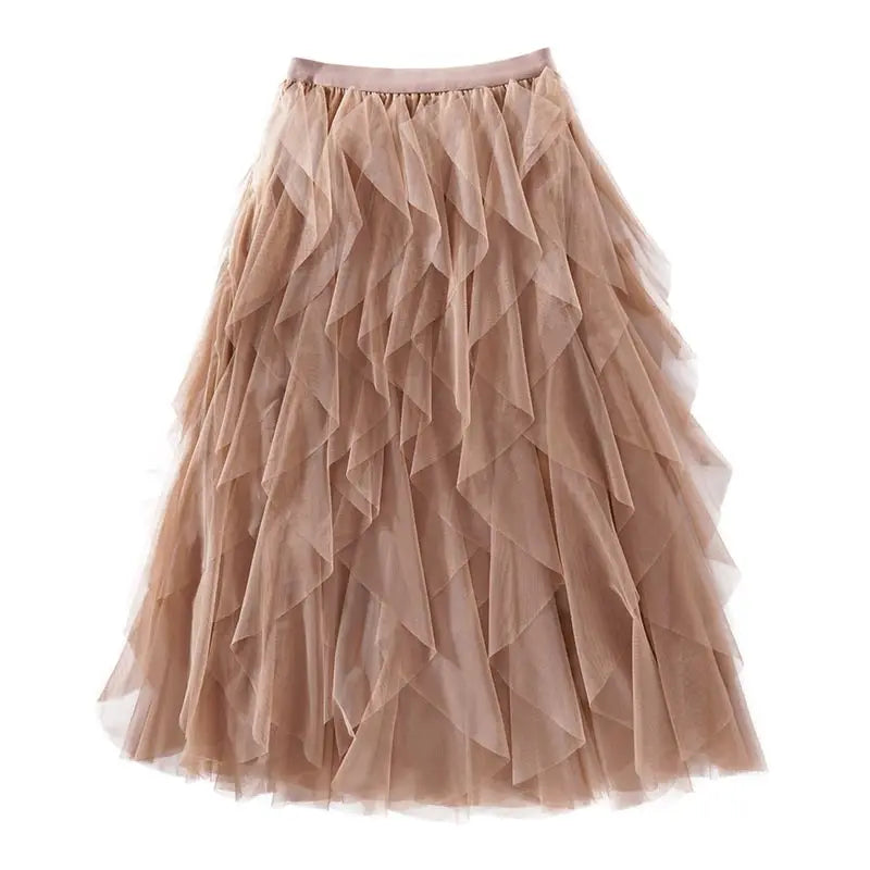 IMIEMIE Tulle Long Maxi Skirt Women Fashion 2024 Korean Cute Pink High Waist Pleated Tutu Skirt Mesh Female Lady Mesh Skirt