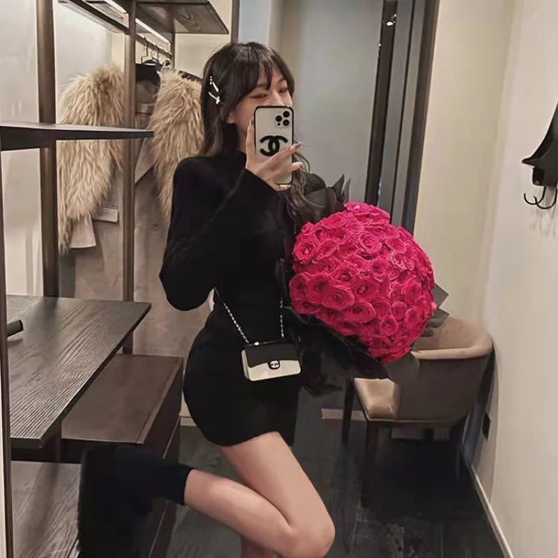 IMIEMIE Two Piece OF Pullover Autumn/Winter Knitted Sweater Set Pure Desire Short Sweater Sexy Spicy Girl Arm Wrap Skirt Sweater Female