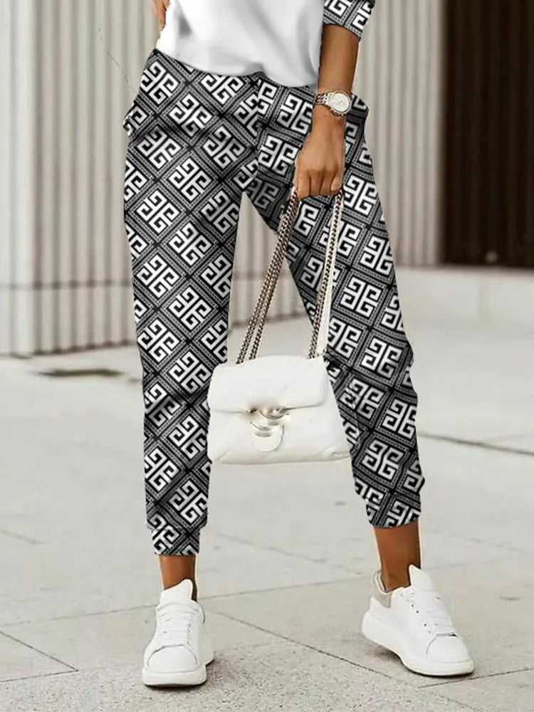 IMIEMIE Two Piece Set For Women Print Long Pant Sets 2 Piece Sets Women Outfit Spring Autumn Long Sleeve Fashion Elegant Office Sets