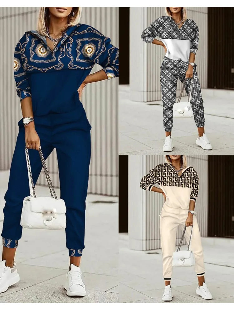 IMIEMIE Two Piece Set For Women Print Long Pant Sets 2 Piece Sets Women Outfit Spring Autumn Long Sleeve Fashion Elegant Office Sets