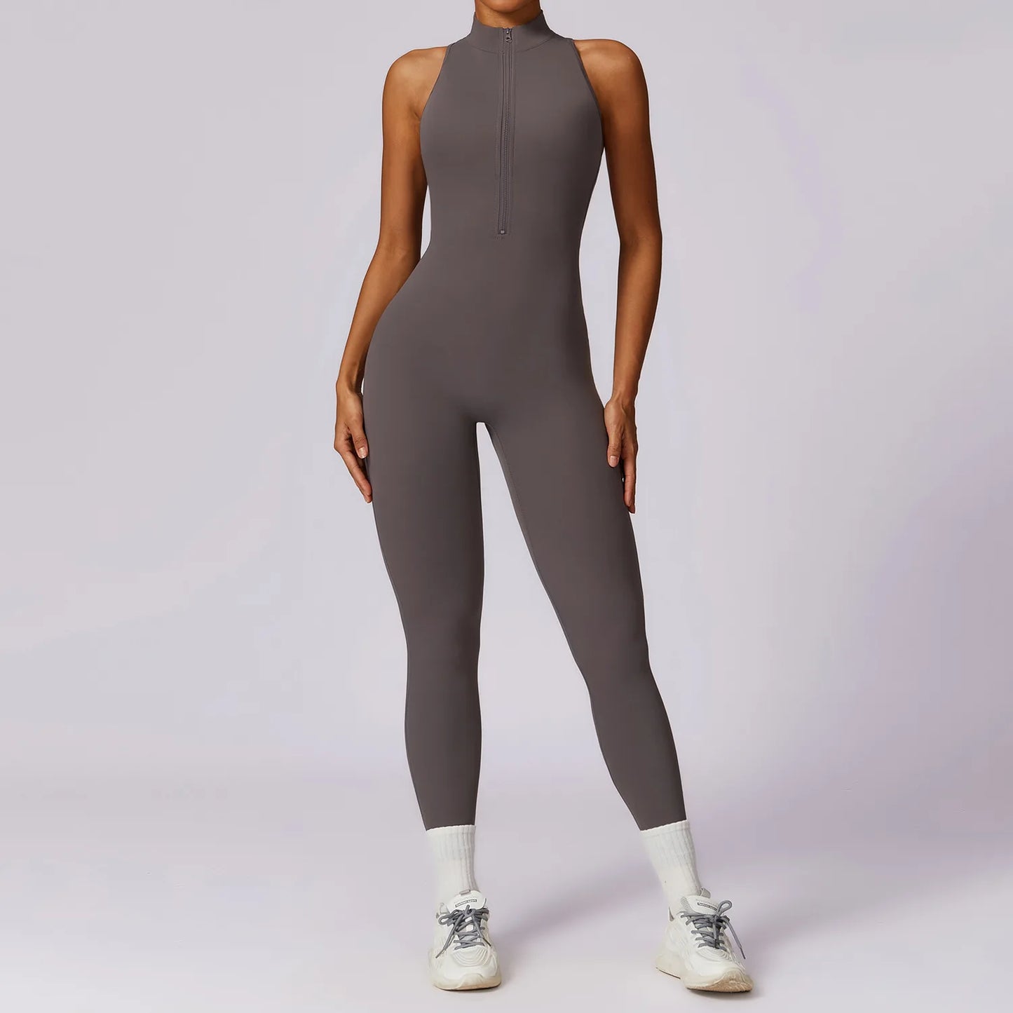 IMIEMIE V Back One-piece Suit Women Sports Jumpsuit  Zippers Yoga Rompers Backless Sportswear Women Sleeveles Workout Bodysuits Female