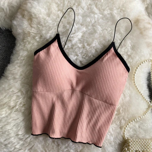 IMIEMIE V-neck Halter Sweet Camisole Top 2024 Summer Women Sexy off-Shoulder Solid Color Sleeveless Camis Women's Clothing Tanks Tops