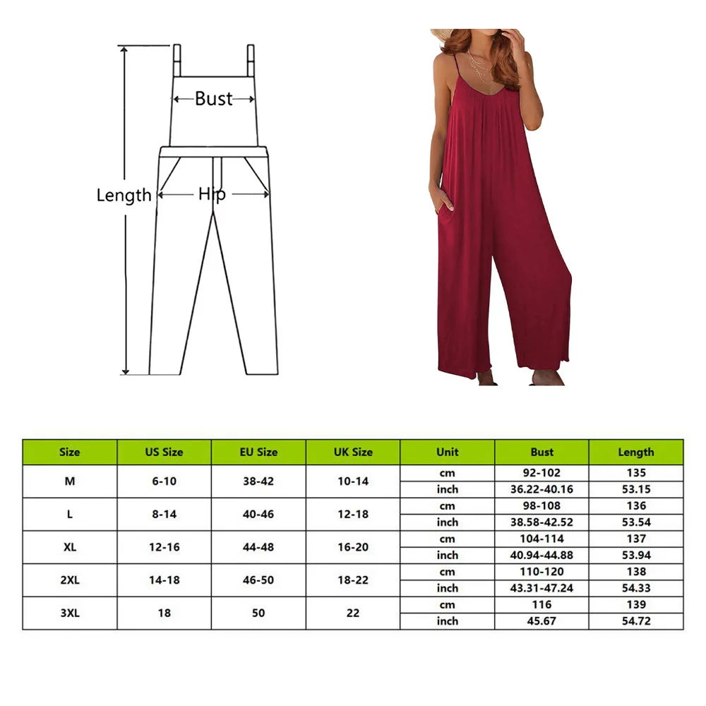 IMIEMIE WEIRDO Women Strap Loose Jumpsuit Romper Boat Neck Sleeveless Playsuits Wide-Leg Trousers Solid Dungaree Bib Overalls