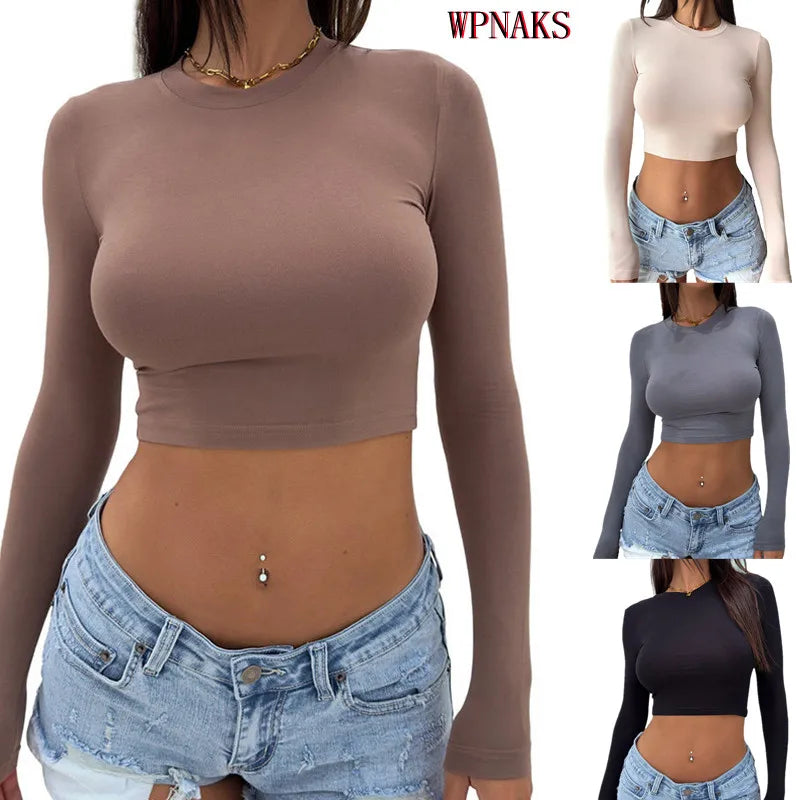 IMIEMIE WPNAKS y2k Crop Top Cheap Women's Clothing Autumn T-shirts Fashion Clothes 2024 Long Sleeve Top Harajuku Slim Tees Streetwear