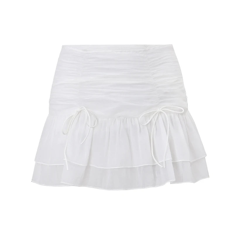 IMIEMIE WhereMery Sexy Skirt Mesh Perspective Pleated Mini Skirt Waist Casual Mini Dresses Street Nightclub Summer Women's Short Skirt