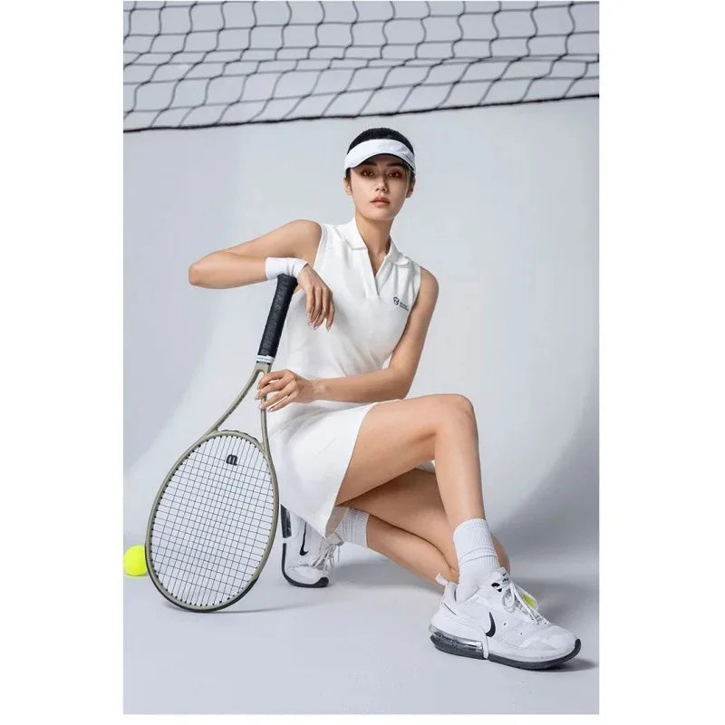 IMIEMIE White POLO Dress Skirt Women's Golf Wear Sport Tennis Outfit Beach Badminton Clothing Outdoor Activities Tracksuit Girl 2024 New