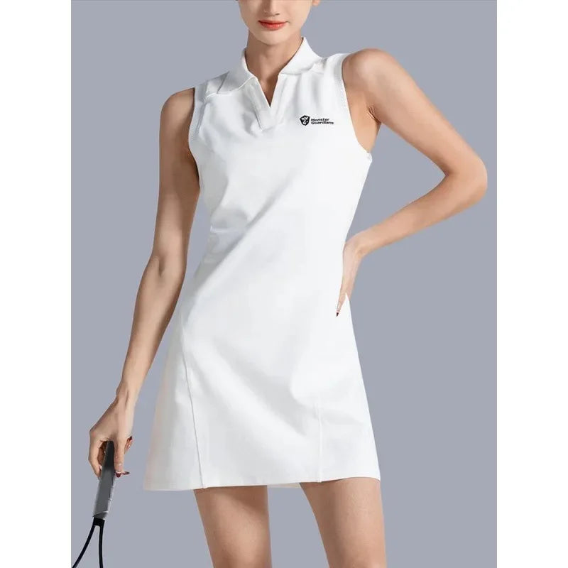 IMIEMIE White POLO Dress Skirt Women's Golf Wear Sport Tennis Outfit Beach Badminton Clothing Outdoor Activities Tracksuit Girl 2024 New