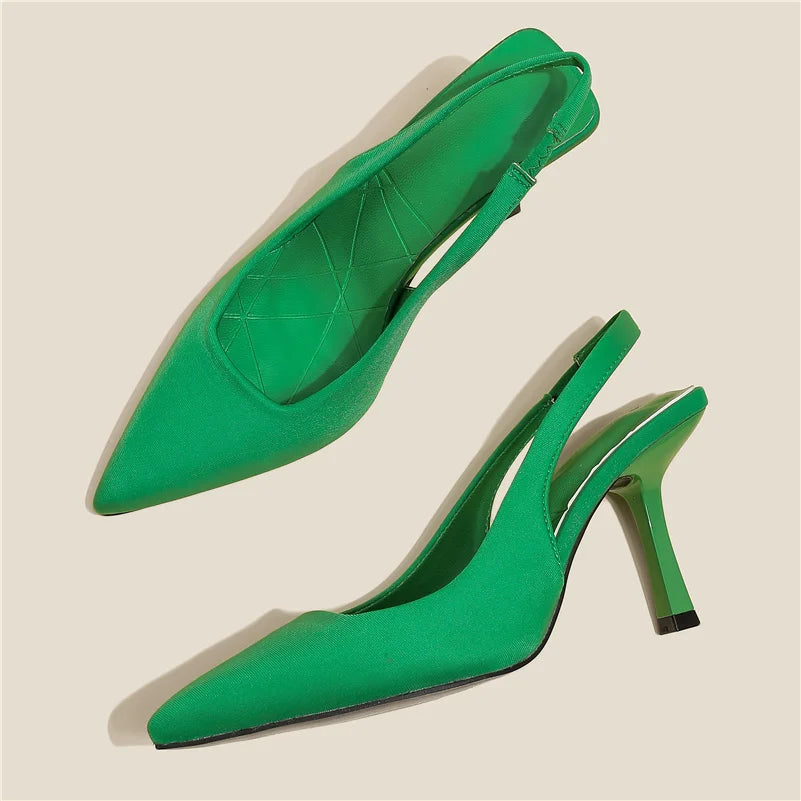 IMIEMIE Women 9cm High Heels Pumps Neon Orange Green Sandals Lady Slingback Mules Pointed Toe Mid Heels Party Fetish Prom Wedding Shoes