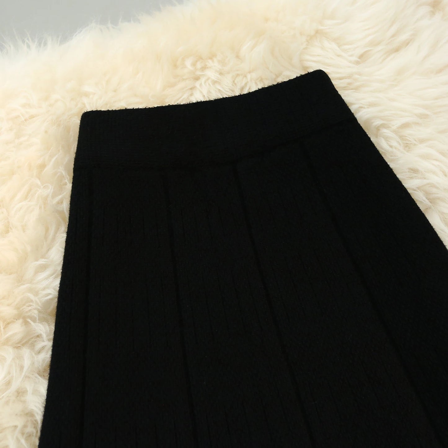 IMIEMIE Women Autumn Winter Knitted Long Skirt Korean Style Elastic High Waist Female Knit Fashion Pleated Skirts Y2k Woman Clothing