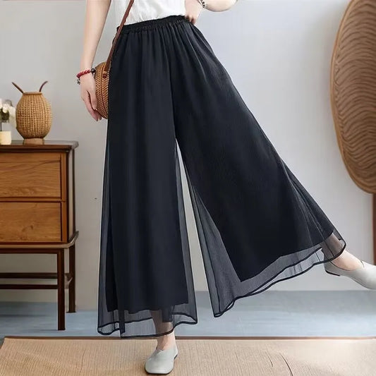 IMIEMIE Women Chinese Classical Dance Clothing Female Elegant Trousers Practiice Clothes Modern Elastic Waist Ethnic Pants White Black