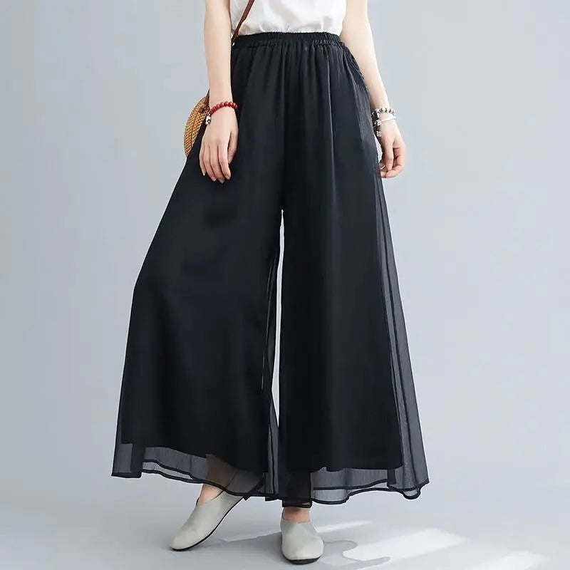 IMIEMIE Women Chinese Classical Dance Clothing Female Elegant Trousers Practiice Clothes Modern Elastic Waist Ethnic Pants White Black