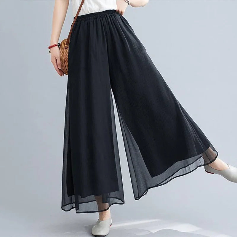 IMIEMIE Women Chinese Classical Dance Clothing Female Elegant Trousers Practiice Clothes Modern Elastic Waist Ethnic Pants White Black