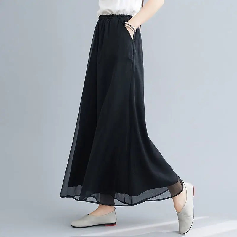 IMIEMIE Women Chinese Classical Dance Clothing Female Elegant Trousers Practiice Clothes Modern Elastic Waist Ethnic Pants White Black