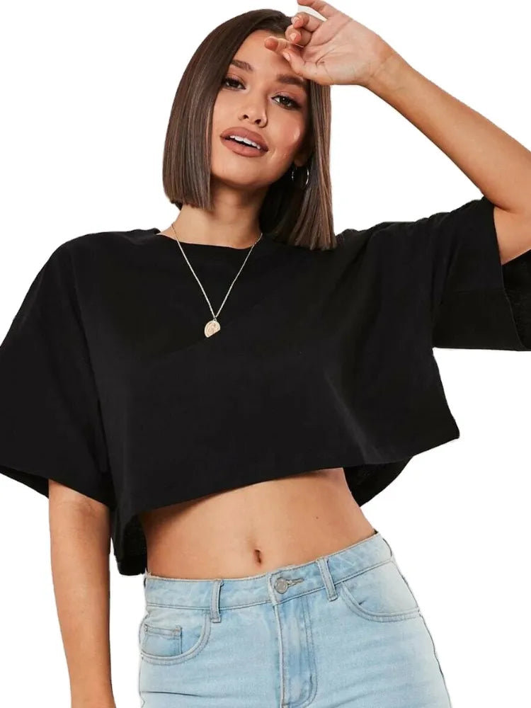 IMIEMIE Women Crop Top  Navel Baring New Summer Sport T-shirts