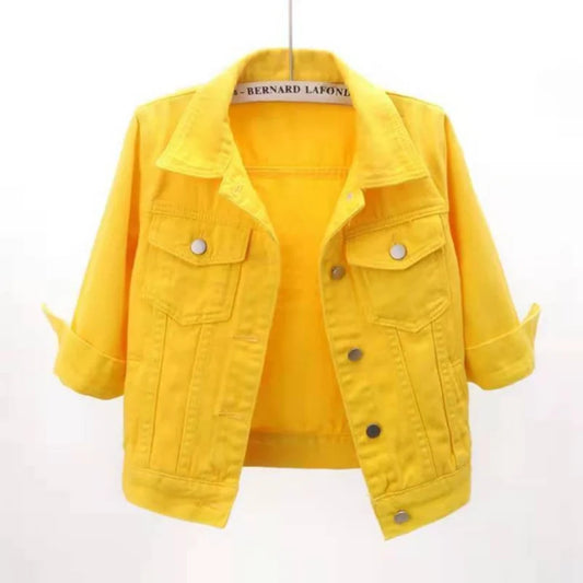 IMIEMIE Women Denim Jacket Spring Autumn Short Coat Pink Jean Jackets Casual Tops Purple Yellow Purple Blue Loose Tops Lady Outerwear