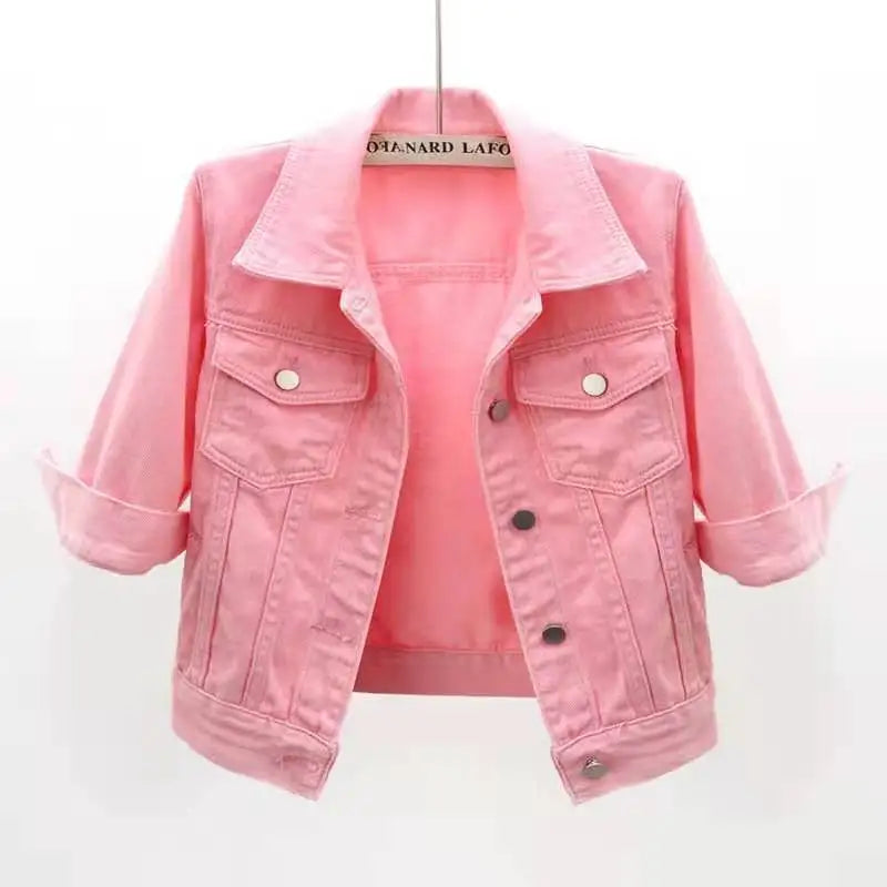 IMIEMIE Women Denim Jacket Spring Autumn Short Coat Pink Jean Jackets Casual Tops Purple Yellow Purple Blue Loose Tops Lady Outerwear