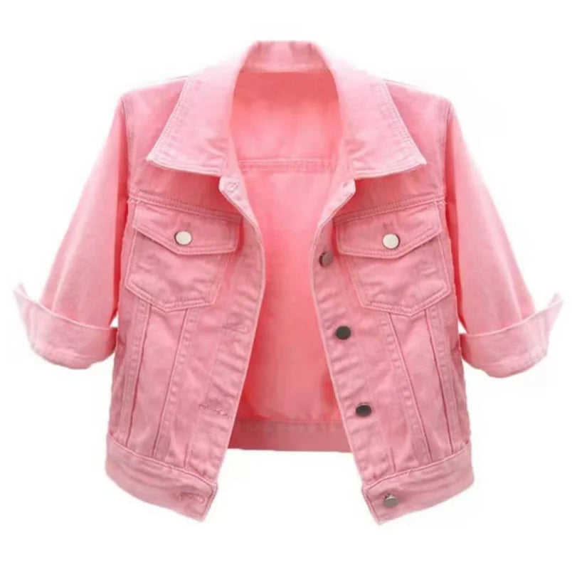 IMIEMIE Women Denim Jacket Spring Autumn Short Coat Pink Jean Jackets Casual Tops Purple Yellow Purple Blue Loose Tops Lady Outerwear