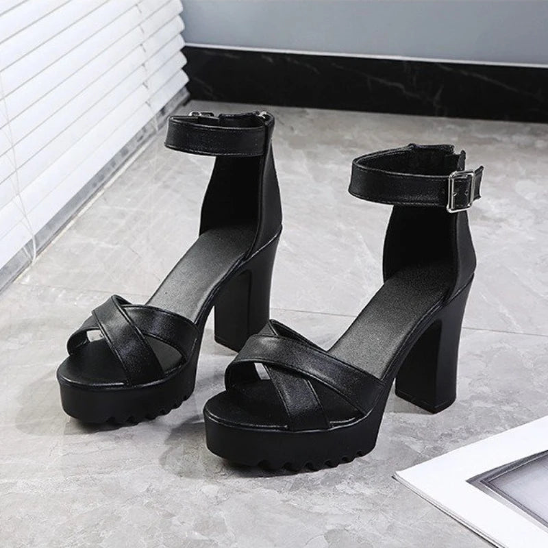 IMIEMIE Women Fish Mouth Platform High Heels Wedges Buckle Slope Sandals Women Shoes Woman Platform High Heels Sandals High Heels