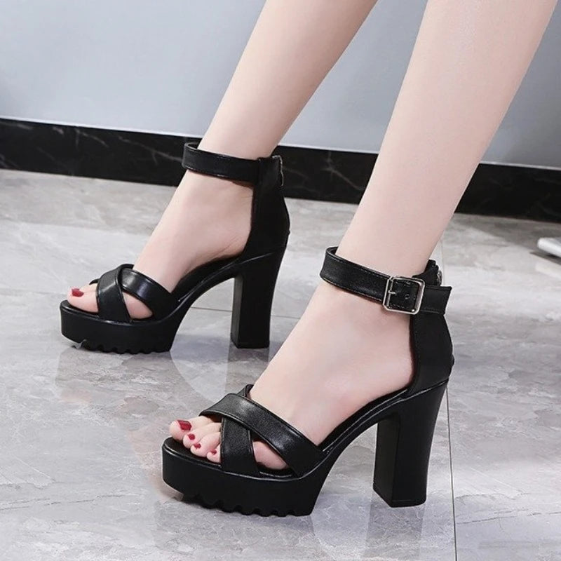 IMIEMIE Women Fish Mouth Platform High Heels Wedges Buckle Slope Sandals Women Shoes Woman Platform High Heels Sandals High Heels