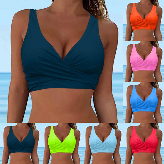 IMIEMIE Women Lace Up Swimwear Tops Underwire Full Coverage Bikini Top Push Up Swim Crop Top Tie Back Bathing Suit Tops