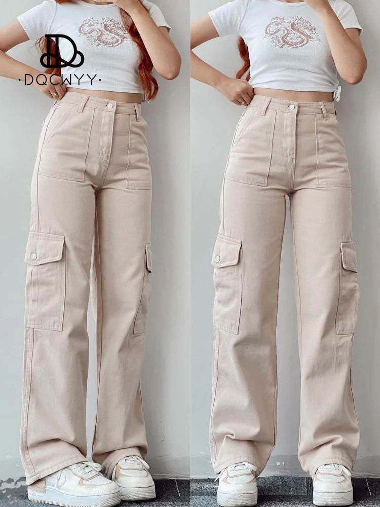 IMIEMIE Women Pants Casual  All-match Three-dimensional Pocket Pantalettes New In  Fashion Cargo Pants Straight Leg Sweatpants Trousers