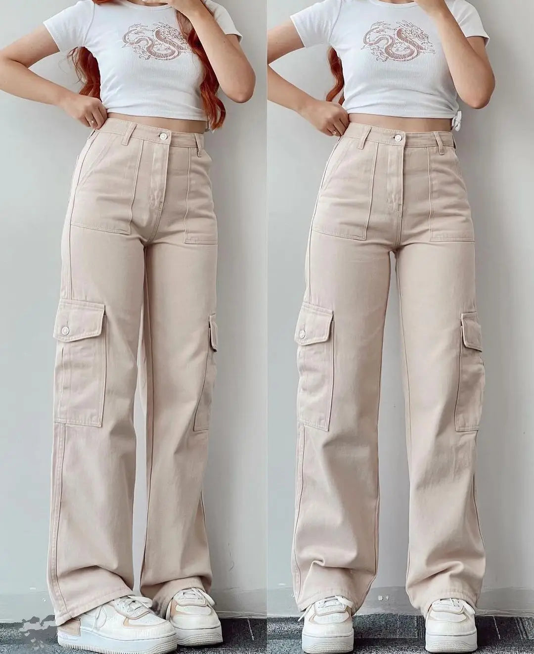 IMIEMIE Women Pants Casual  All-match Three-dimensional Pocket Pantalettes New In  Fashion Cargo Pants Straight Leg Sweatpants Trousers