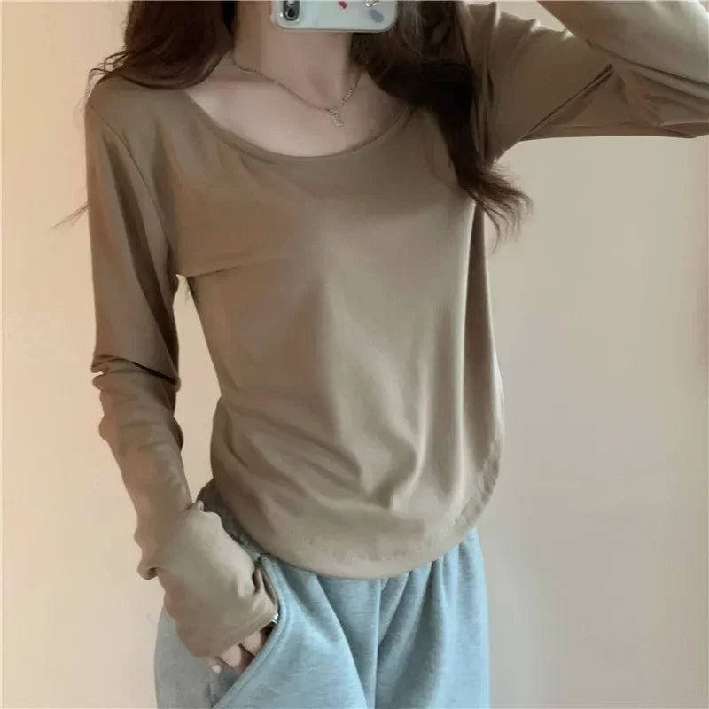 IMIEMIE Women'S Long Sleeve T Shirt Autumn Winter Y2k Crop Top Casual Slim Fit Pullovers Korean O-Neck Top Streetwear Female Basic Tee