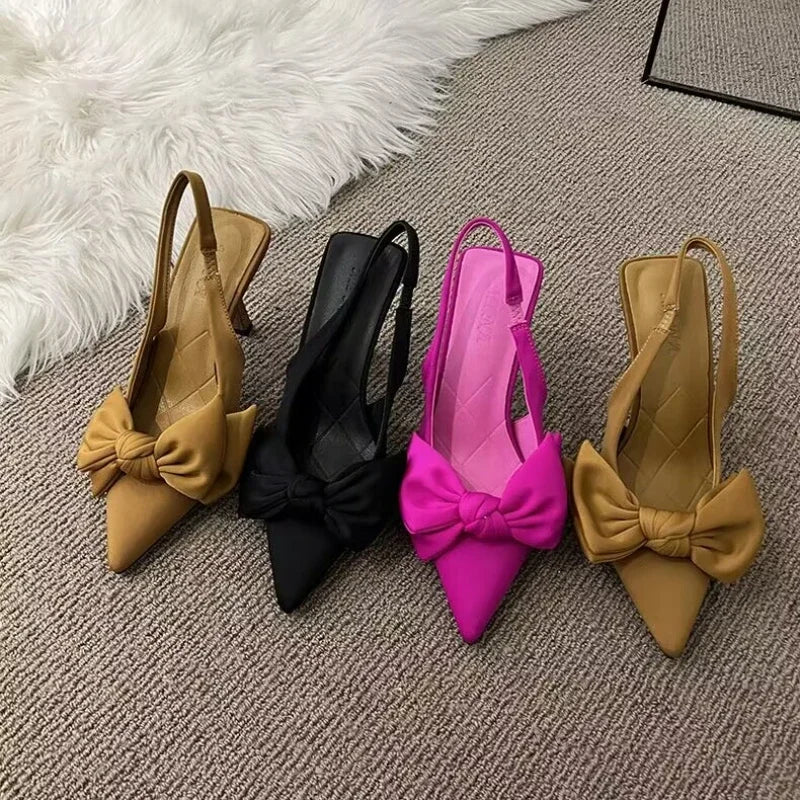 IMIEMIE Women Shoes 2024 Summer New Butterfly Knot Women Slingbacks Heels Shoes Sexy Dress Thin Heel Pointed Toe Ladies High Heels Women