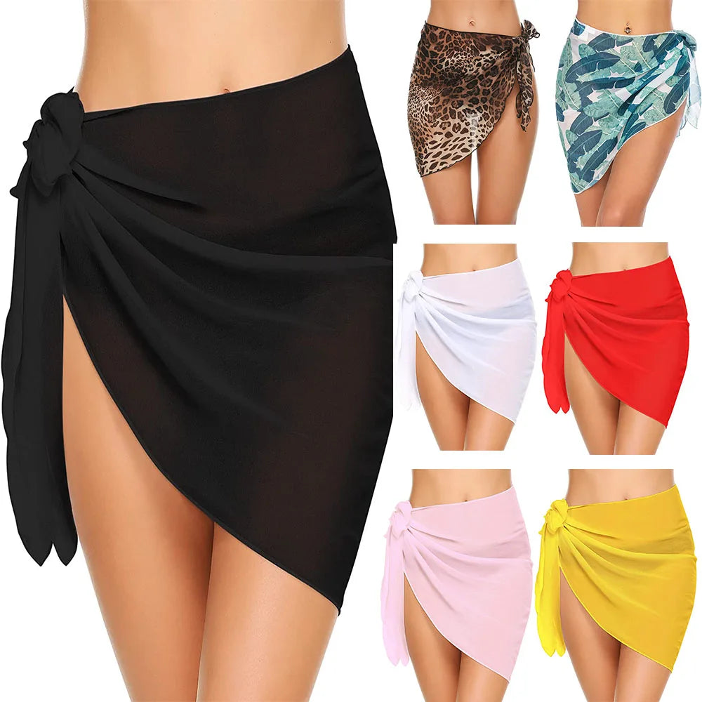 IMIEMIE Women Short Sarongs Swimsuit Coverups Beach Bikini Wrap Sheer Short Skirt Chiffon Scarf Cover Ups for Swimwear