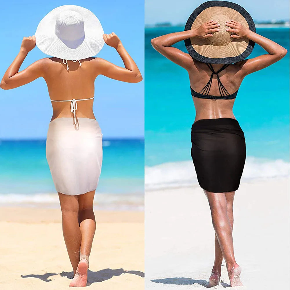 IMIEMIE Women Short Sarongs Swimsuit Coverups Beach Bikini Wrap Sheer Short Skirt Chiffon Scarf Cover Ups for Swimwear