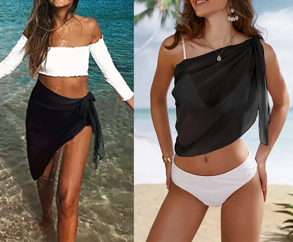 IMIEMIE Women Short Sarongs Swimsuit Coverups Beach Bikini Wrap Sheer Short Skirt Chiffon Scarf Cover Ups for Swimwear