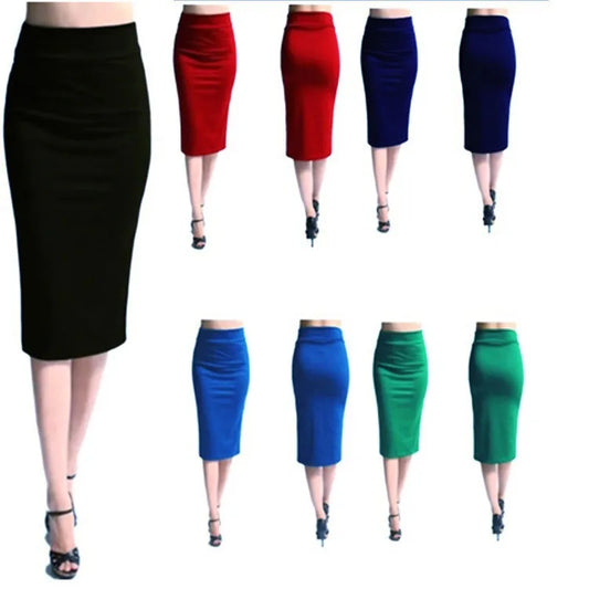 IMIEMIE Women Skirt Bodycon Skirt Office Female Slim Knee Length High Waist Stretch Sexy Pencil Skirts Jupe Femme