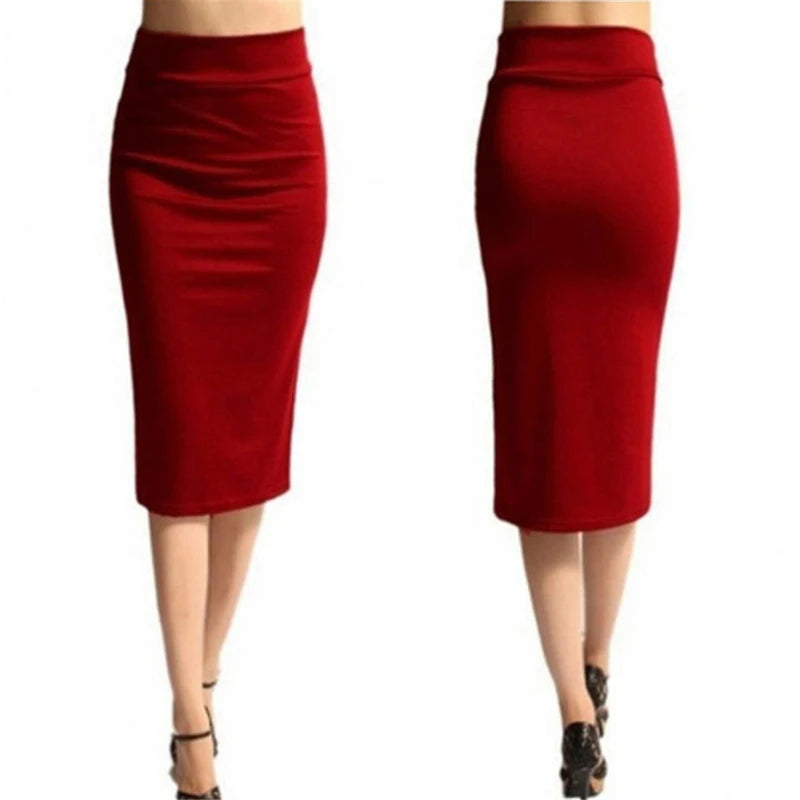 IMIEMIE Women Skirt Bodycon Skirt Office Female Slim Knee Length High Waist Stretch Sexy Pencil Skirts Jupe Femme