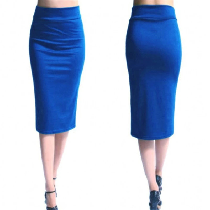 IMIEMIE Women Skirt Bodycon Skirt Office Female Slim Knee Length High Waist Stretch Sexy Pencil Skirts Jupe Femme