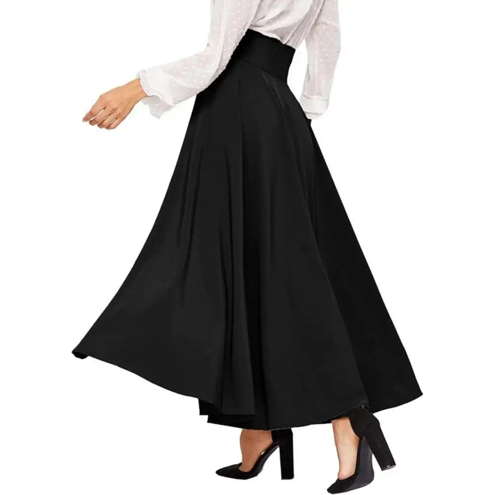 IMIEMIE Women Skirt Elegant Lace-up Maxi Skirt with High Waist A-line Silhouette Solid Color Pleated Ankle Length for Women for Spring