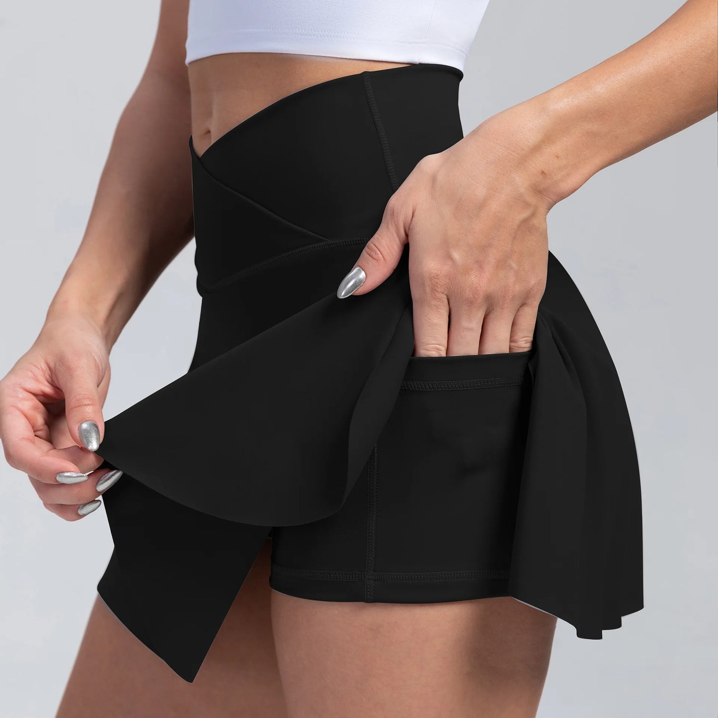 IMIEMIE Women Sports Short Skirt 2 in 1 Yoga Shorts Side Fork Fitness Running Tennis Badminton Anti Exposure Skirt Gym Sportswear